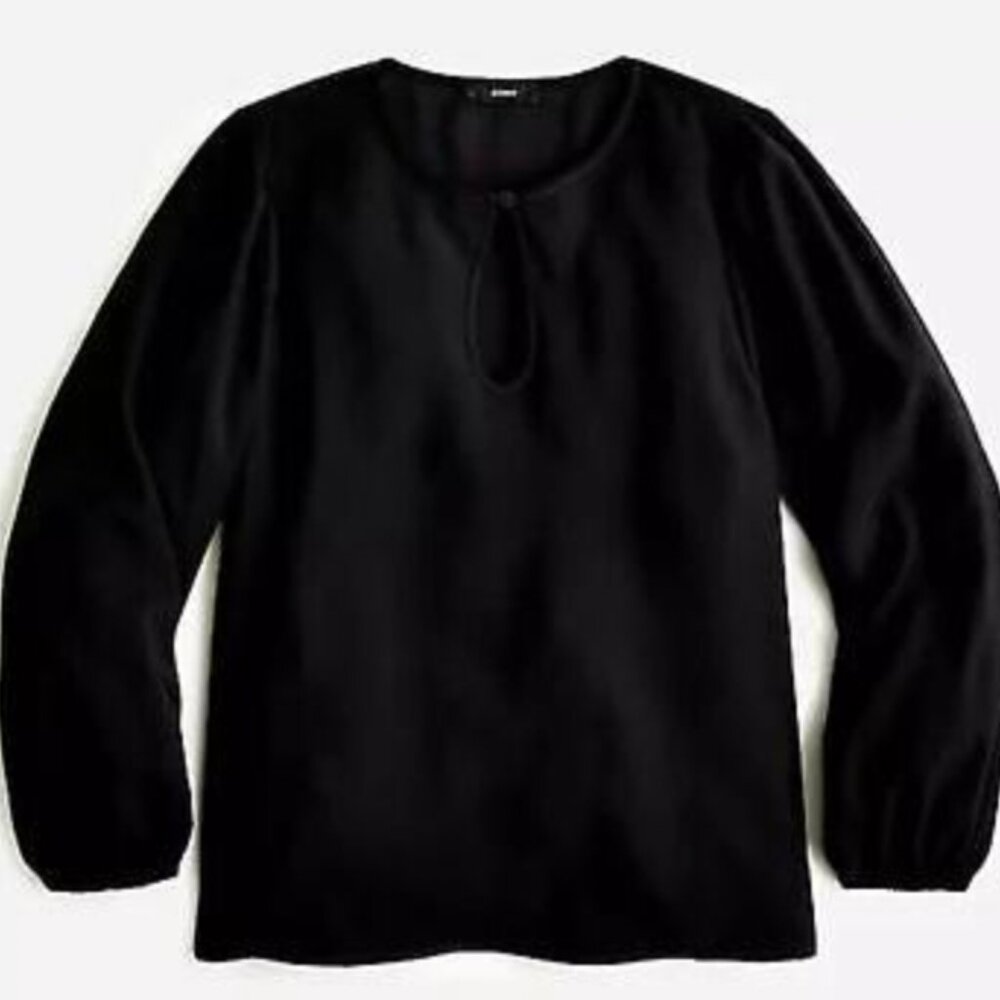 J.Crew Puff Sleeve Keyhole Crepe Blouse in Black (Size PL)